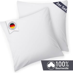 Fabriqué en Allemagne (à Cologne) - Taie d'oreiller 40x40 cm (lot de 2 taies) - blanc -100% coton (Prix par piece)