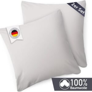 Fabriqué en Allemagne (à Cologne) - Taie d'oreiller 40x40 cm (lot de 2 taies) - gris clair - 100% coton