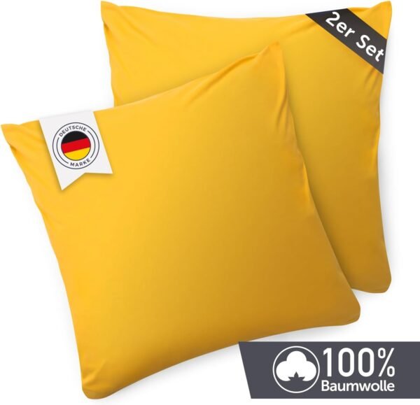 Taie d'oreiller 40x40 cm (lot de 2 taies) - jaune - jersey 100% coton