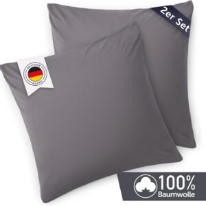 Fabriqué en Allemagne (à Cologne) - Taie d'oreiller 40x40 cm (lot de 2 taies) - gris - 100% coton