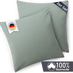 Fabriqué en Allemagne (à Cologne) - Taie d'oreiller 40x40 cm (lot de 2 taies) - vert clair -100% coton