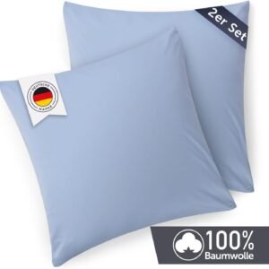 Fabriqué en Allemagne (à Cologne) - Taie d'oreiller 40x40 cm (lot de 2 taies) - bleu - 100% coton