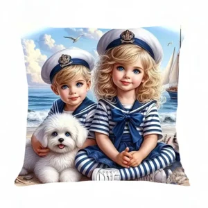 Alternative view of Ensemble de 2 housses d'oreiller à thème nautique, garçon et fille