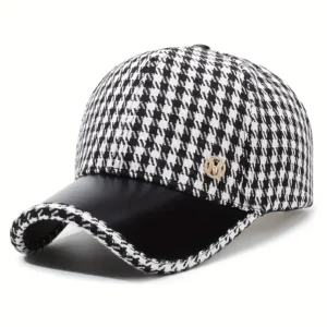 Casquette de baseball à motif pied-de-poule pour femmes avec emblème M