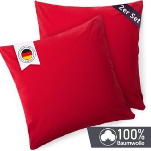 Fabriqué en Allemagne (à Cologne) - taie d’oreiller 40×40 cm (lot de 2 taies d’oreiller) – Rouge – 100% coton