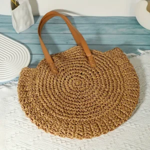 Sac à Épaule en Paille Fait Main Boho-Chic pour Femmes